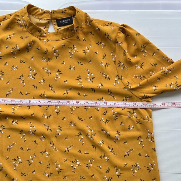 Jeanswest Blouse Top Blouse Mustard Yellow Floral Long Sleeve Size M 12 - Picture 8 of 9